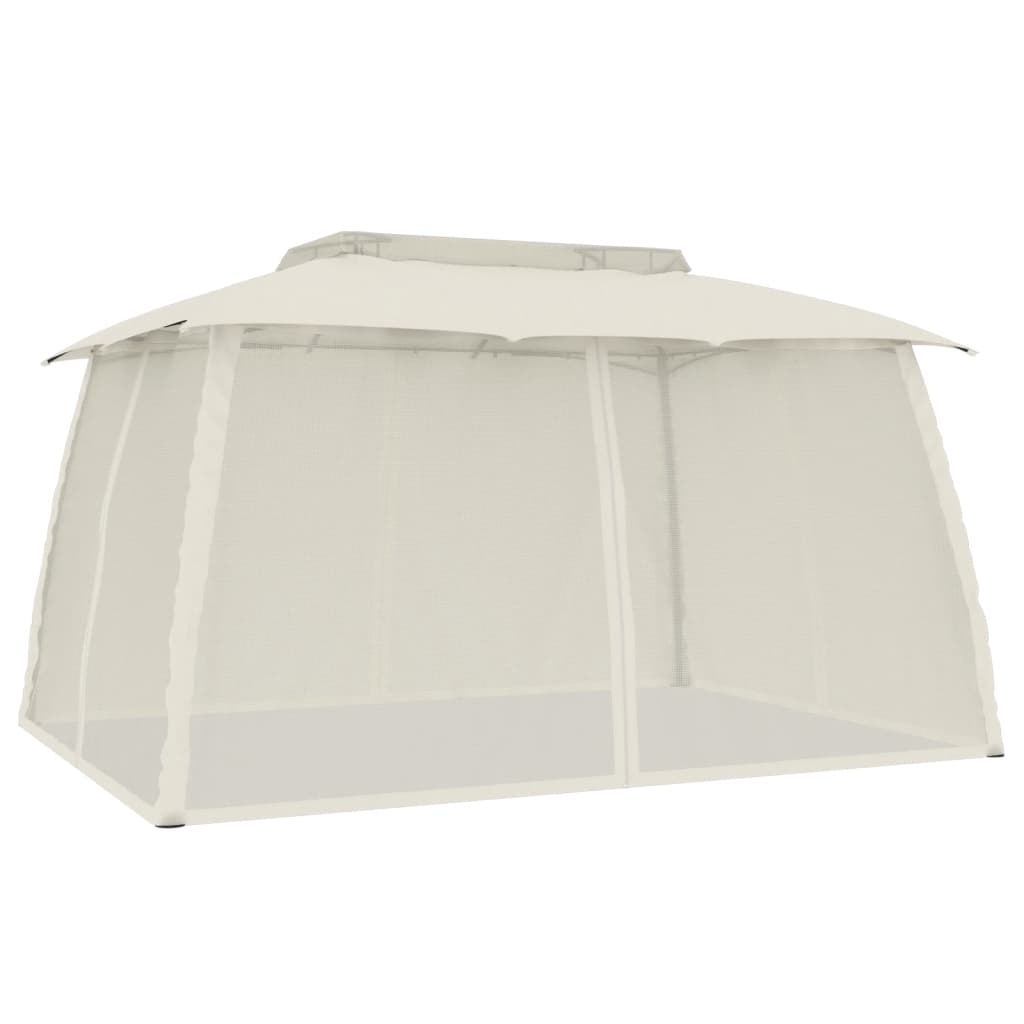 vidaXL Gazebo with Double Roof and Mesh Walls Cream 3.93x2.93 m Steel
