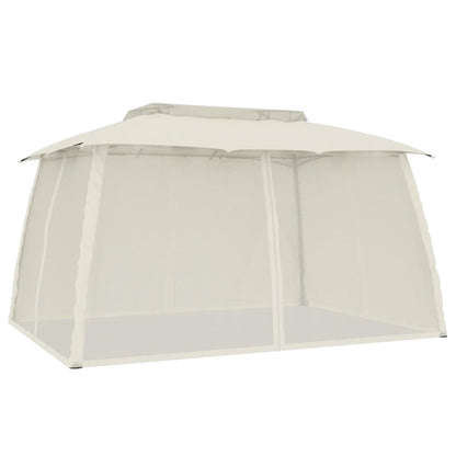 vidaXL Gazebo with Double Roof and Mesh Walls Cream 3.93x2.93 m Steel