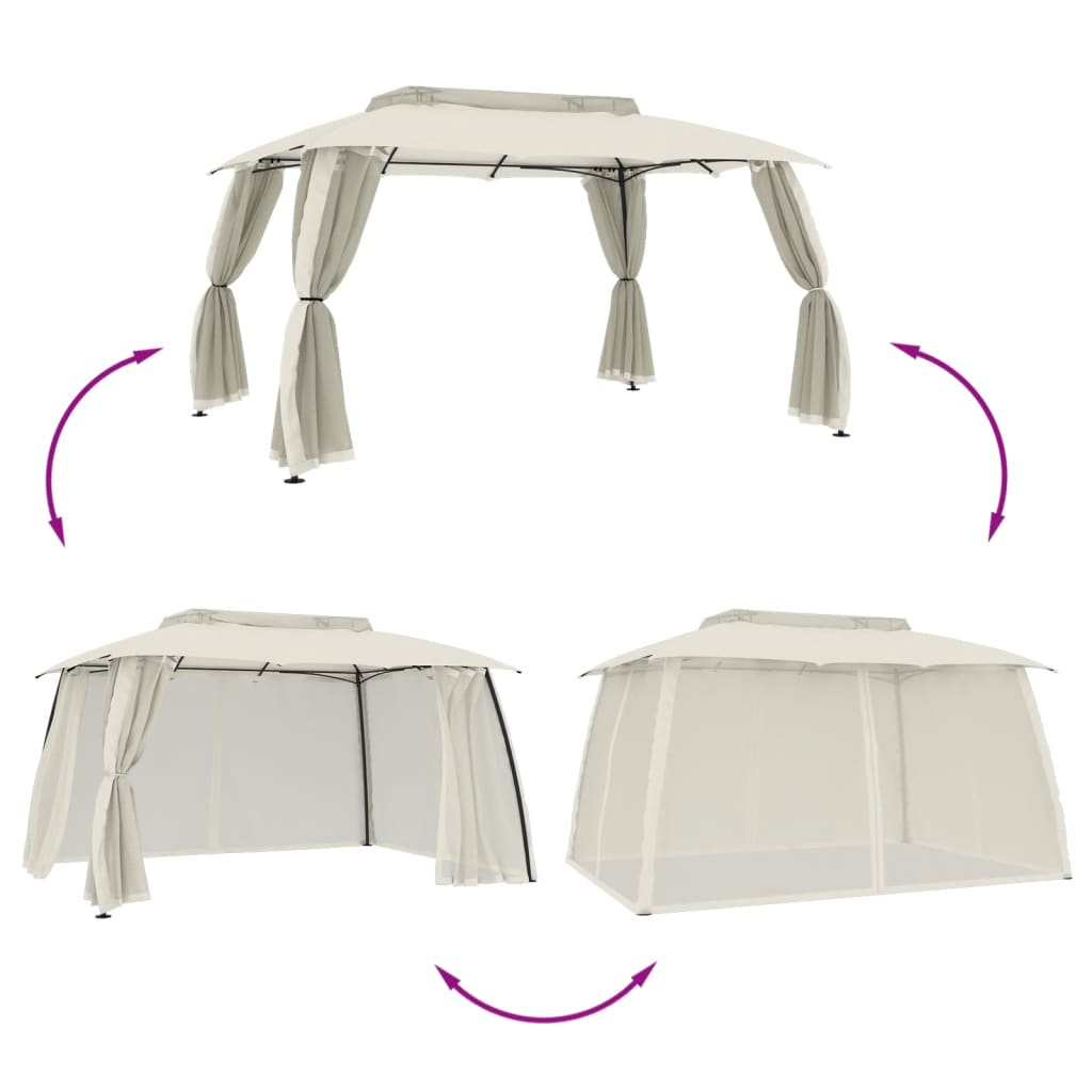 vidaXL Gazebo with Double Roof and Mesh Walls Cream 3.93x2.93 m Steel