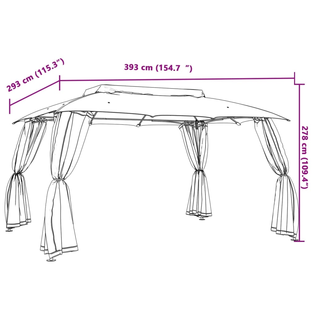 vidaXL Gazebo with Double Roof and Mesh Walls Cream 3.93x2.93 m Steel