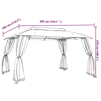 vidaXL Gazebo with Double Roof and Mesh Walls Cream 3.93x2.93 m Steel
