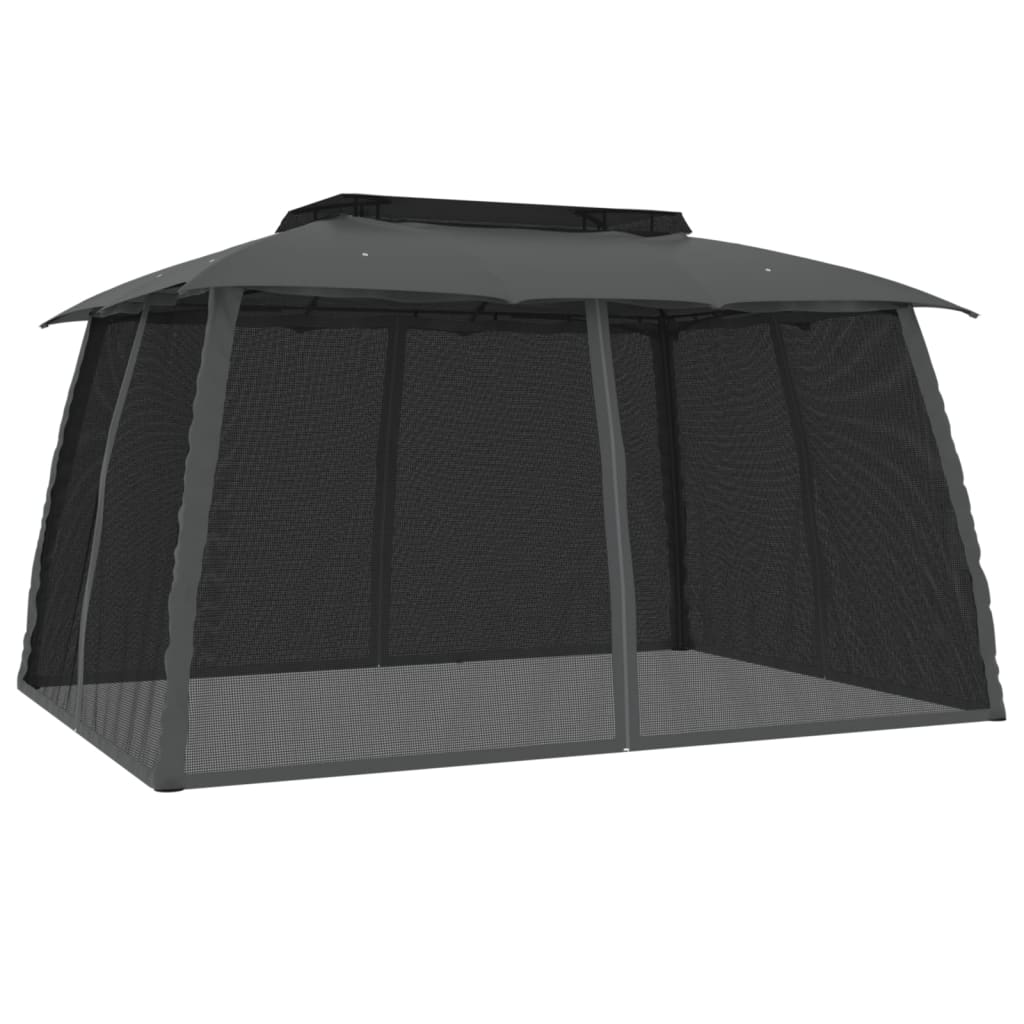 vidaXL Gazebo with Double Roof&Mesh Walls Anthracite 3.93x2.93 m Steel