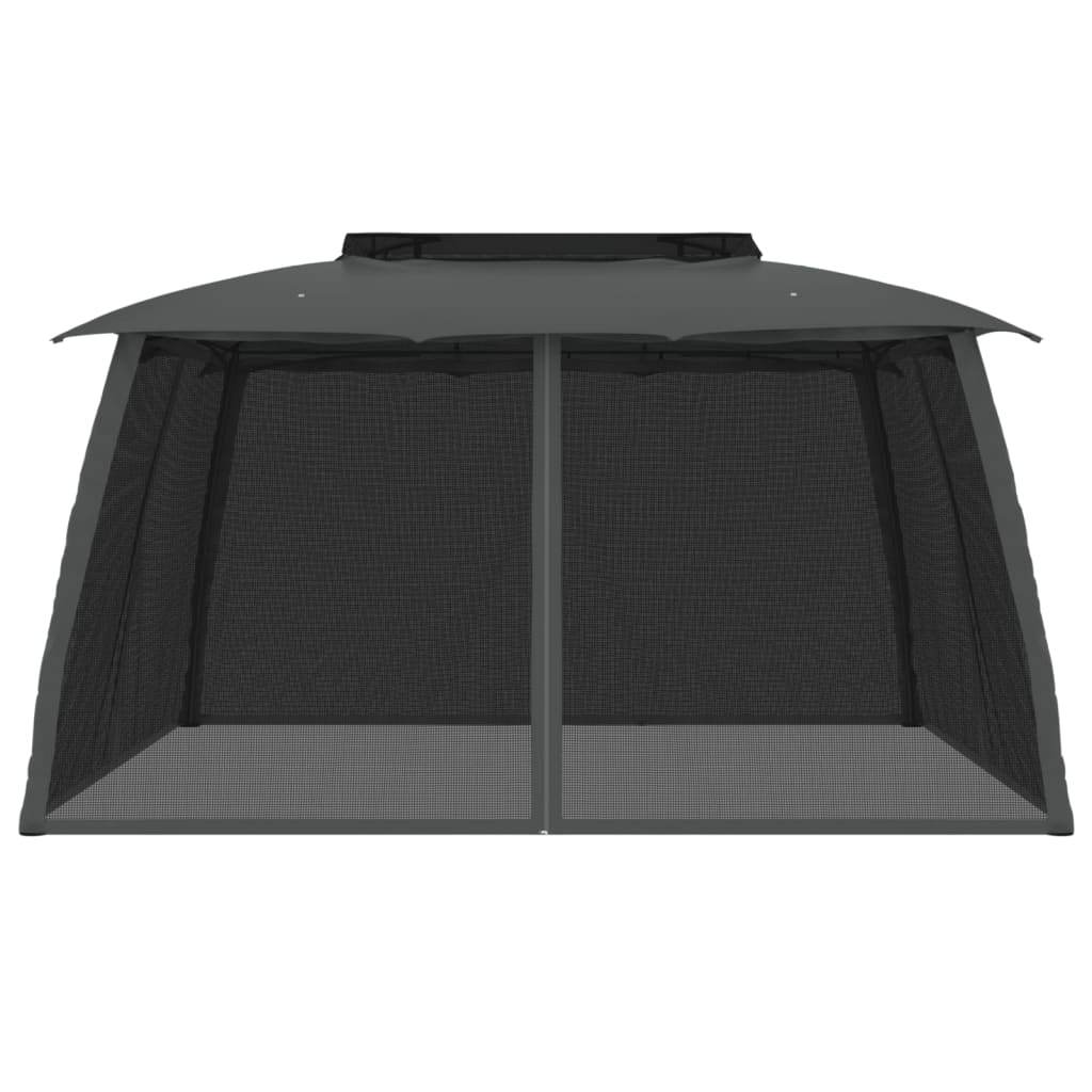 vidaXL Gazebo with Double Roof&Mesh Walls Anthracite 3.93x2.93 m Steel