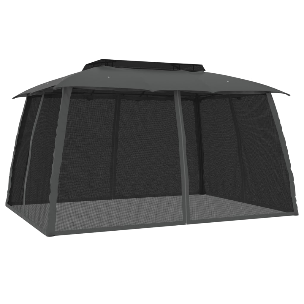 vidaXL Gazebo with Double Roof&Mesh Walls Anthracite 3.93x2.93 m Steel