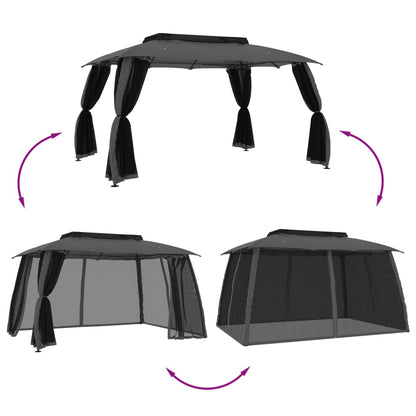 vidaXL Gazebo with Double Roof&Mesh Walls Anthracite 3.93x2.93 m Steel