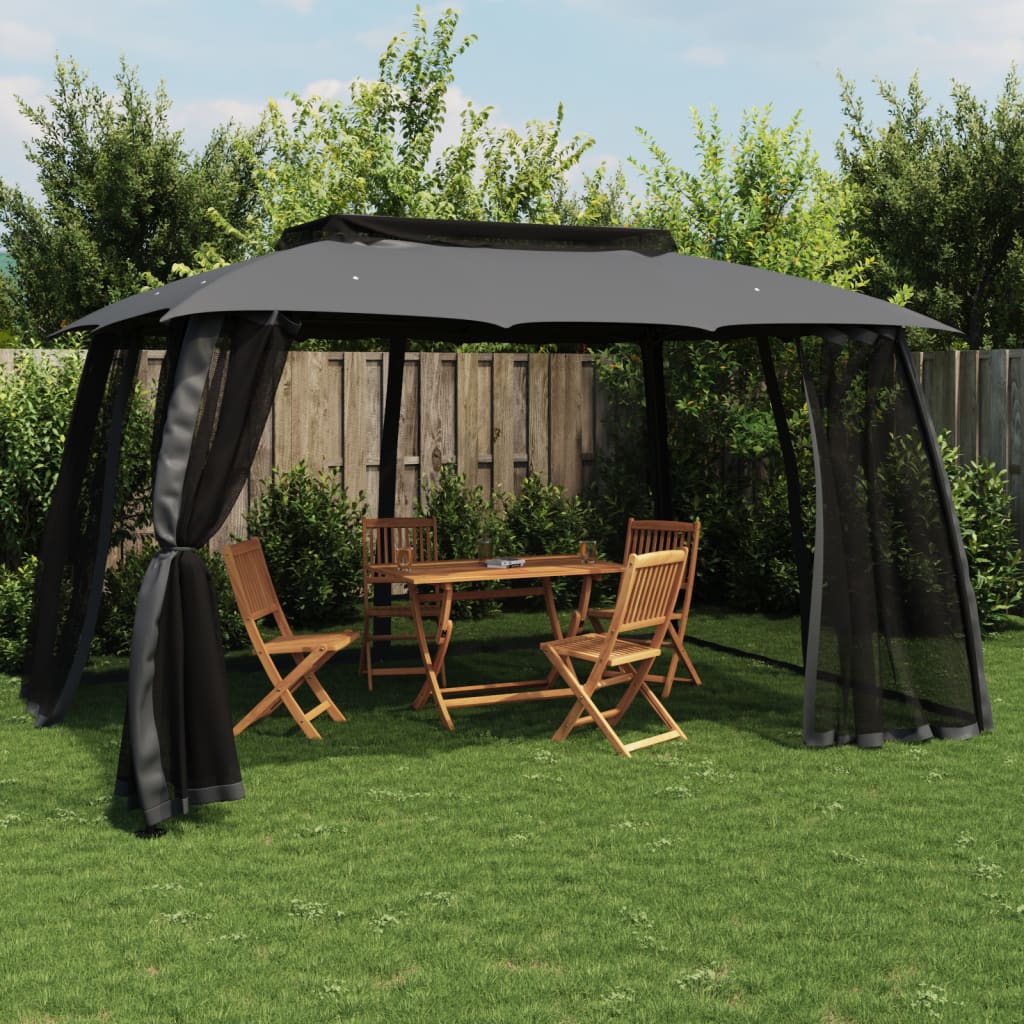 vidaXL Gazebo with Double Roof&Mesh Walls Anthracite 3.93x2.93 m Steel