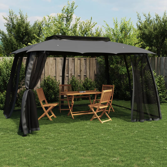 vidaXL Gazebo with Double Roof&Mesh Walls Anthracite 3.93x2.93 m Steel