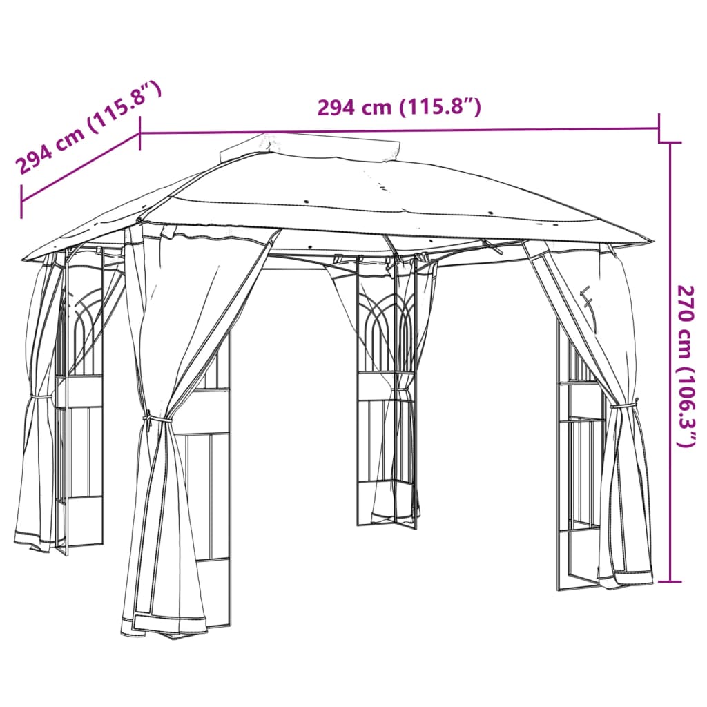 vidaXL Gazebo with Double Roof and Mesh Walls Taupe 2.94x2.94 m Steel