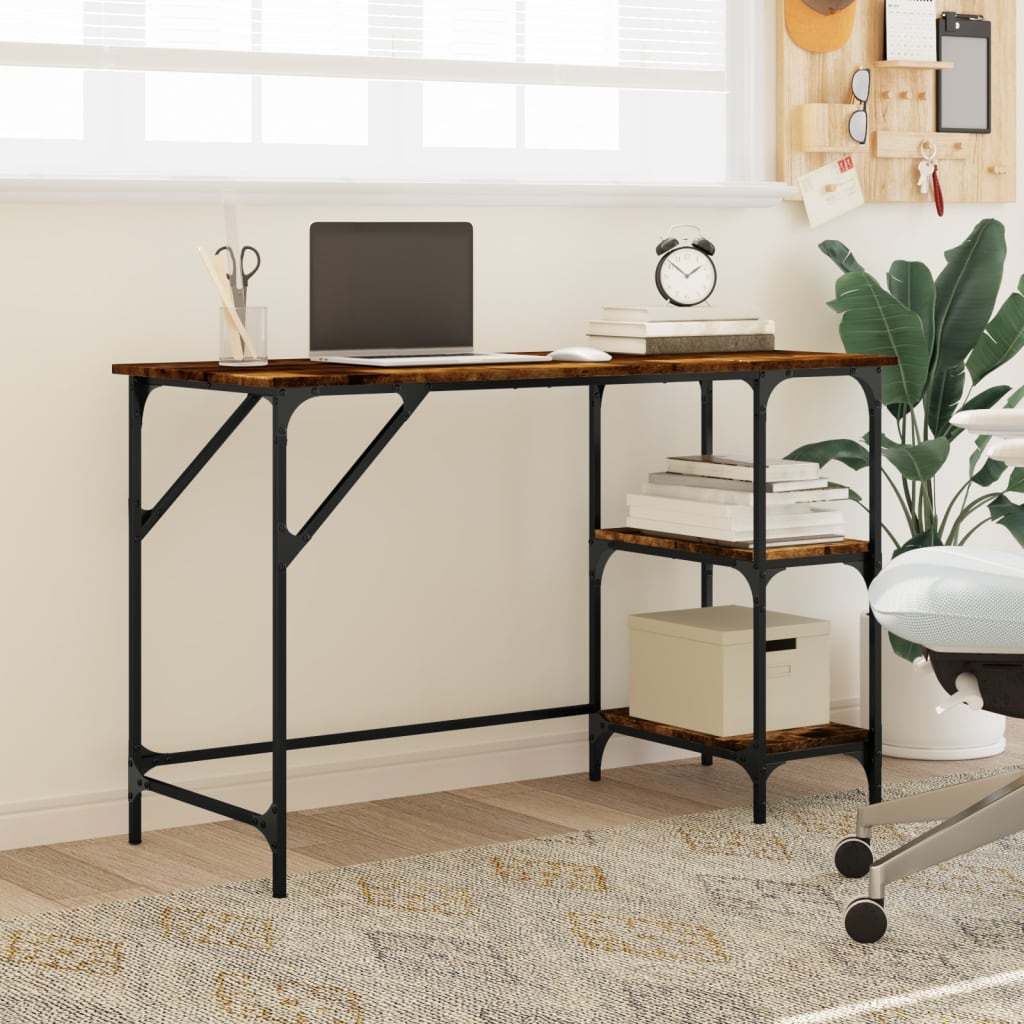 vidaXL Desk Smoked Oak 120x50x75 cm Metal and Engineered Wood