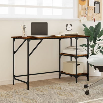 vidaXL Desk Smoked Oak 120x50x75 cm Metal and Engineered Wood
