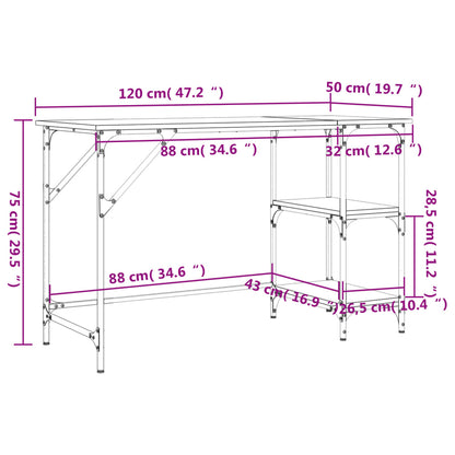 vidaXL Desk Smoked Oak 120x50x75 cm Metal and Engineered Wood