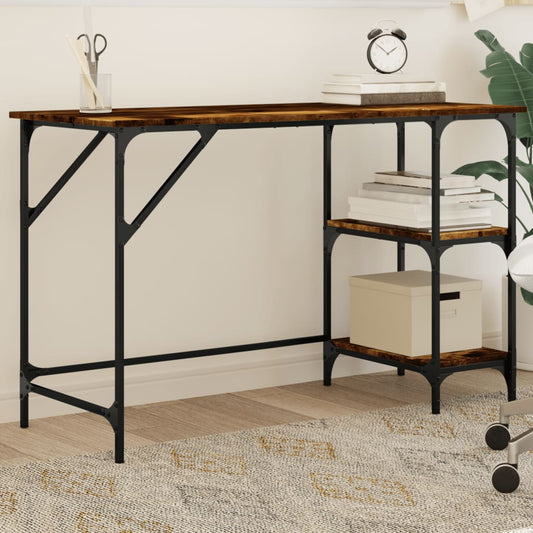 vidaXL Desk Smoked Oak 120x50x75 cm Metal and Engineered Wood