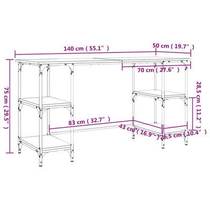 vidaXL Desk Sonoma Oak 140x50x75 cm Metal and Engineered Wood