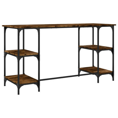 vidaXL Desk Smoked Oak 140x50x75 cm Metal and Engineered Wood