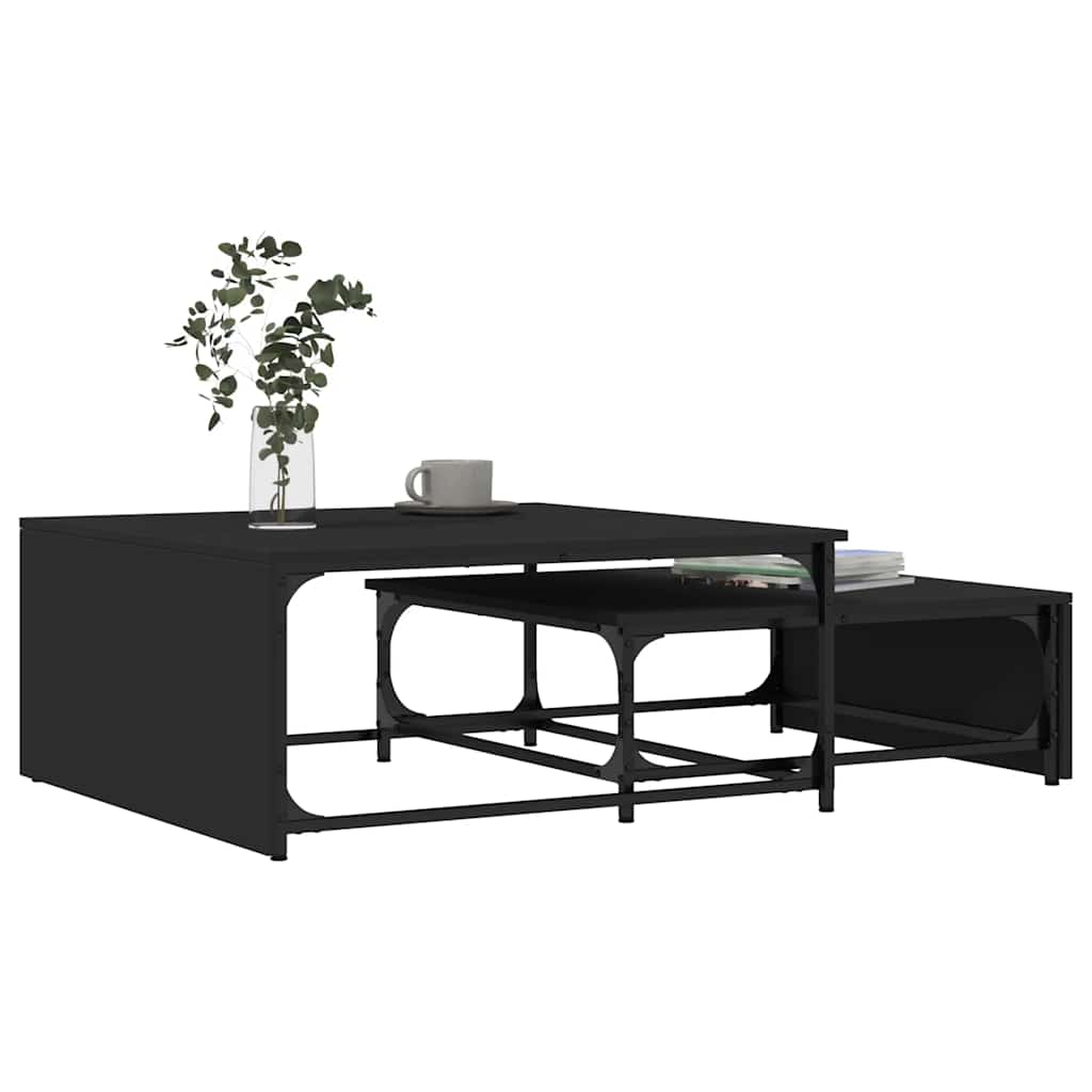 vidaXL Nesting Coffee Tables 2 pcs Black Engineered Wood and Metal