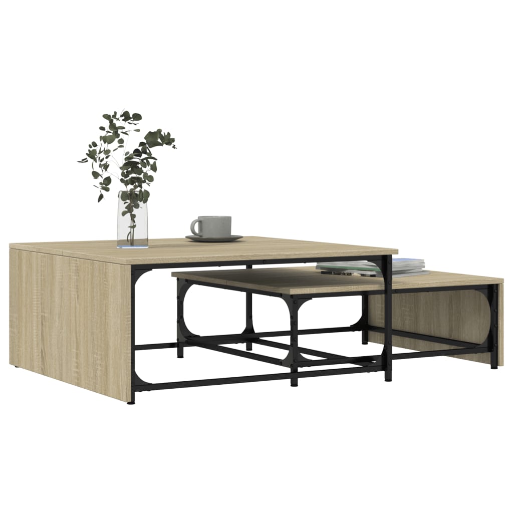 vidaXL Nesting Coffee Tables 2 pcs Sonoma Oak Engineered Wood and Metal