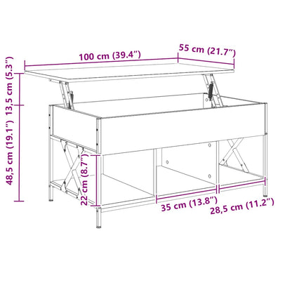 vidaXL Coffee Table Grey Sonoma 100x55x50 cm Engineered Wood and Metal