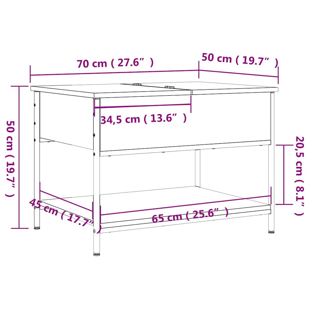 vidaXL Coffee Table Black 70x50x50 cm Engineered Wood and Metal