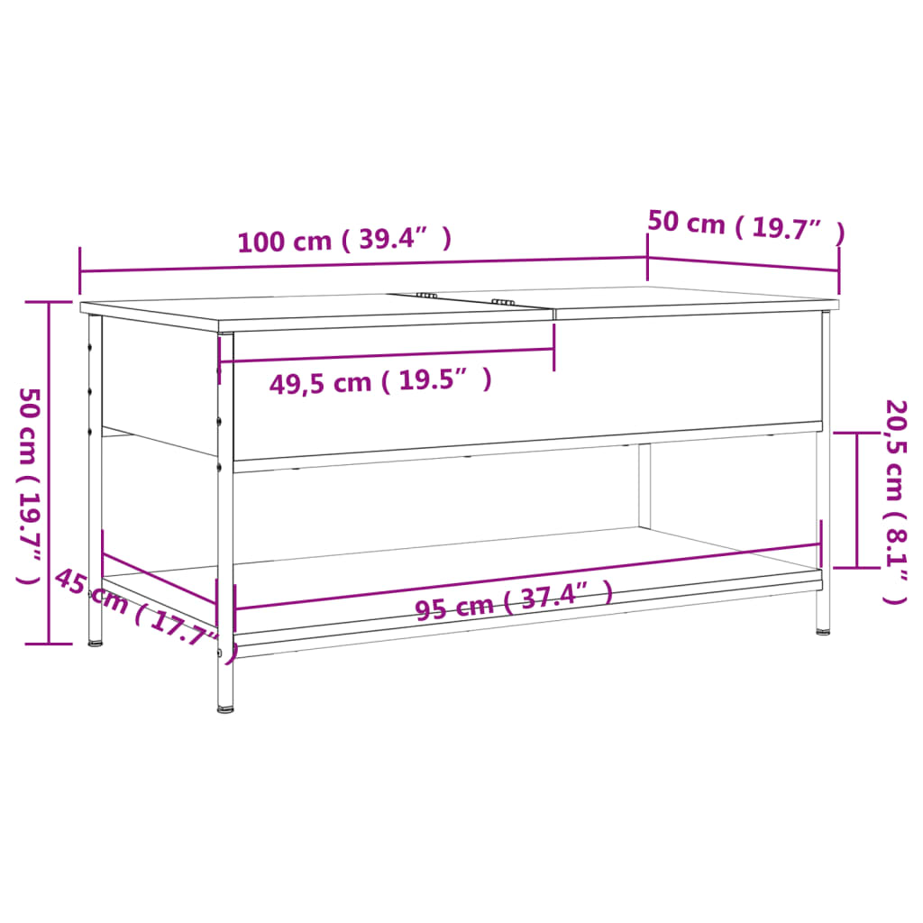 vidaXL Coffee Table Brown Oak 100x50x50 cm Engineered Wood and Metal