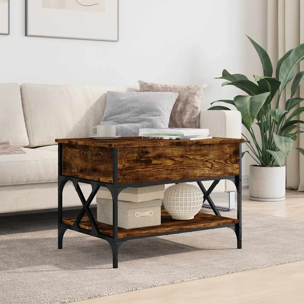 vidaXL Coffee Table Smoked Oak 70x50x50 cm Engineered Wood and Metal
