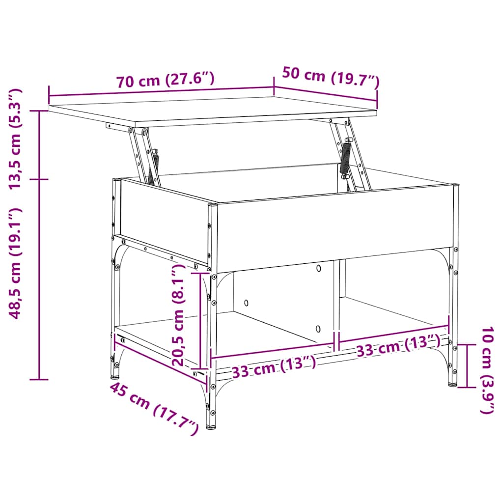 vidaXL Coffee Table Black 70x50x50 cm Engineered Wood and Metal