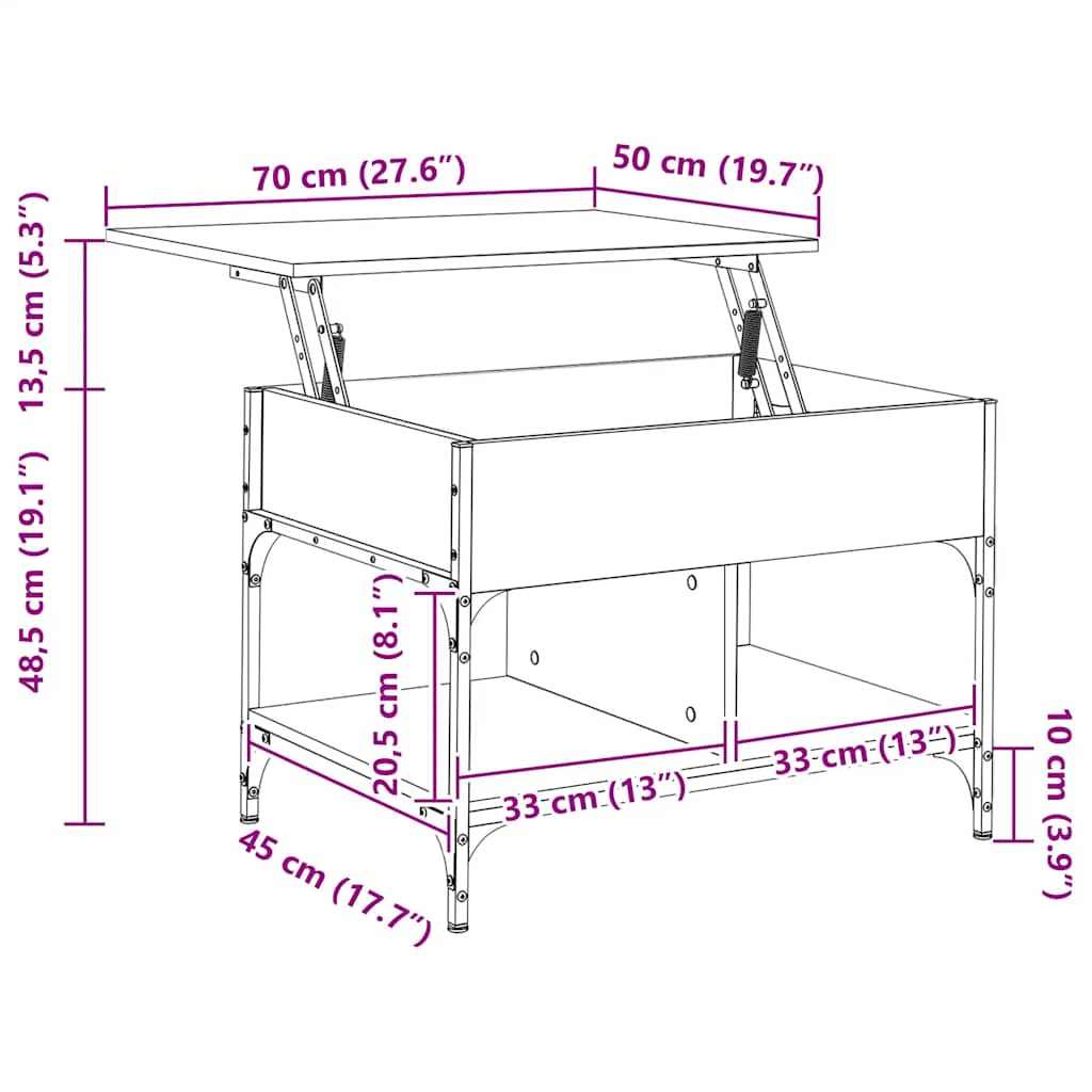 vidaXL Coffee Table Brown Oak 70x50x50 cm Engineered Wood and Metal