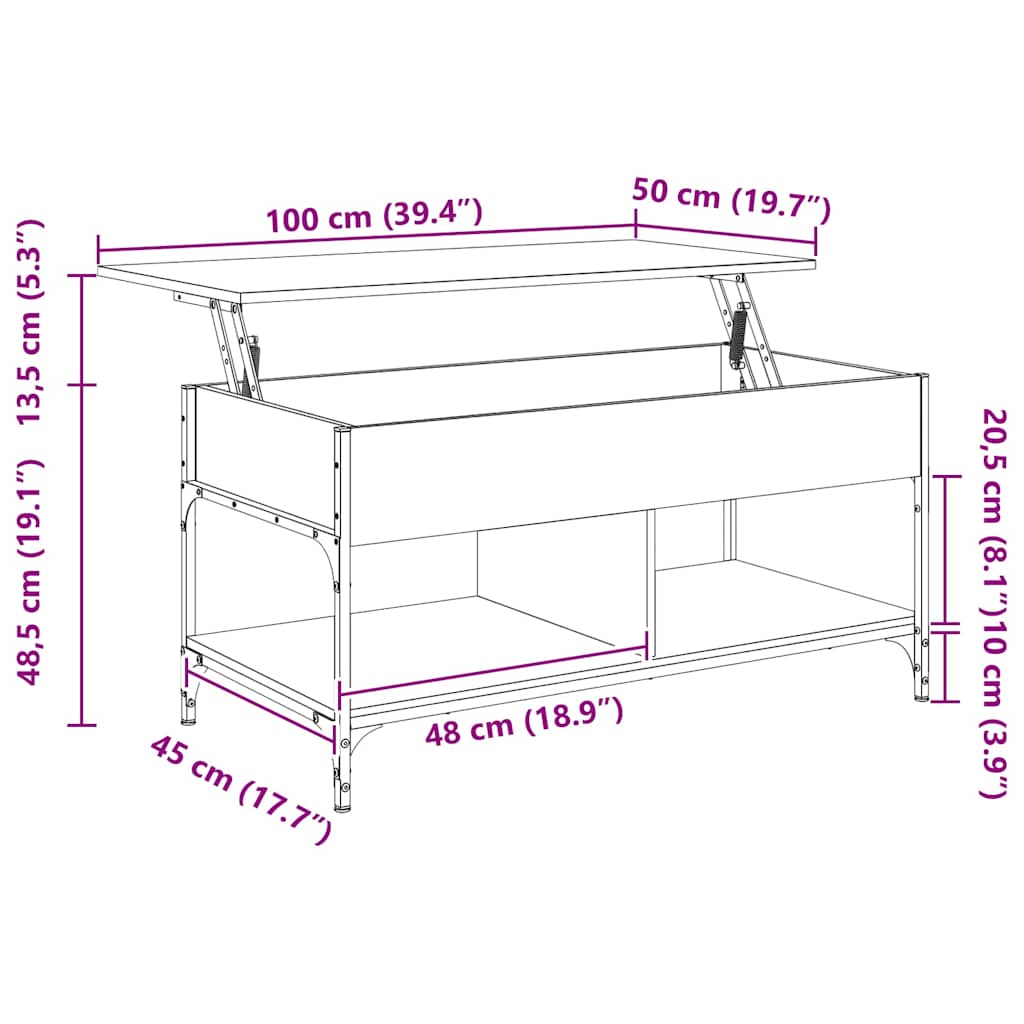 vidaXL Coffee Table Grey Sonoma 100x50x50 cm Engineered Wood and Metal