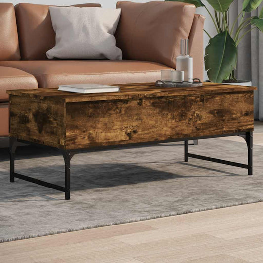 vidaXL Coffee Table Smoked Oak 100x50x40 cm Engineered Wood and Metal