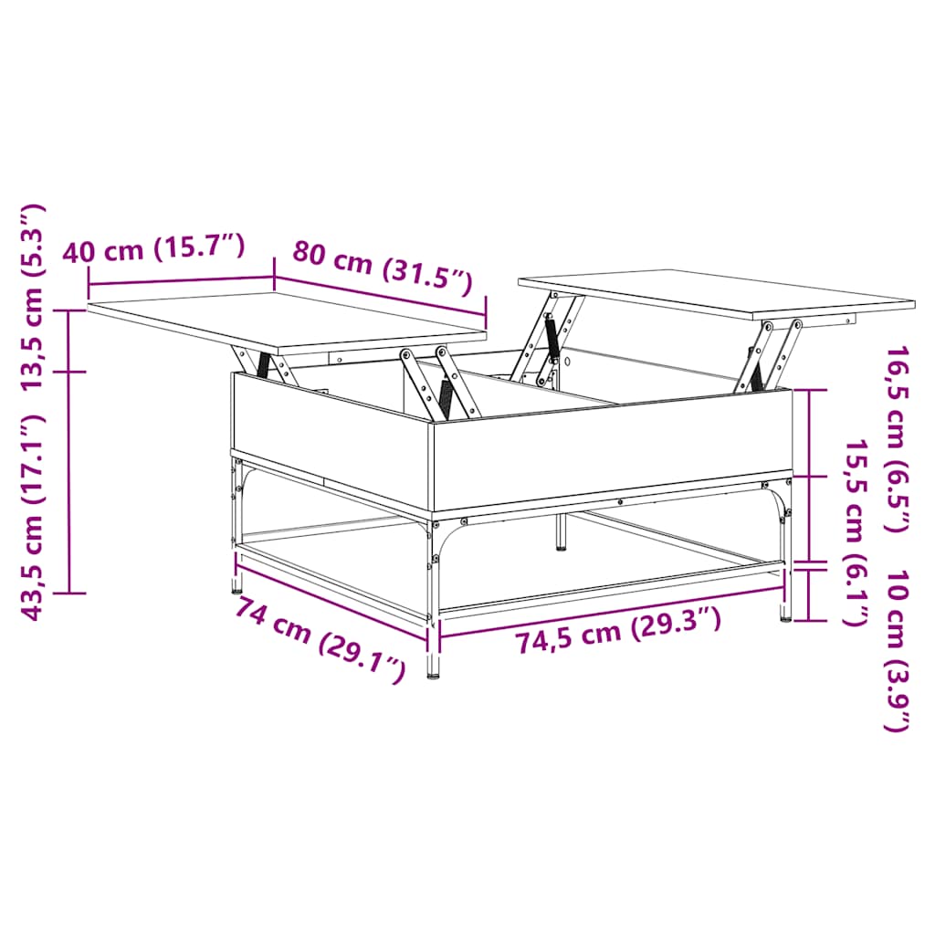 vidaXL Coffee Table Grey Sonoma 80x80x45 cm Engineered Wood and Metal