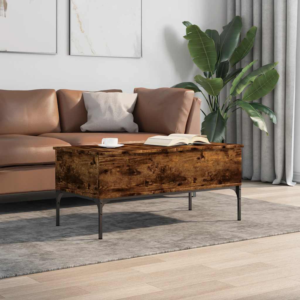 vidaXL Coffee Table Smoked Oak 100x50x45 cm Engineered Wood and Metal
