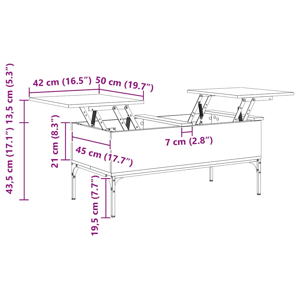 vidaXL Coffee Table Smoked Oak 100x50x45 cm Engineered Wood and Metal