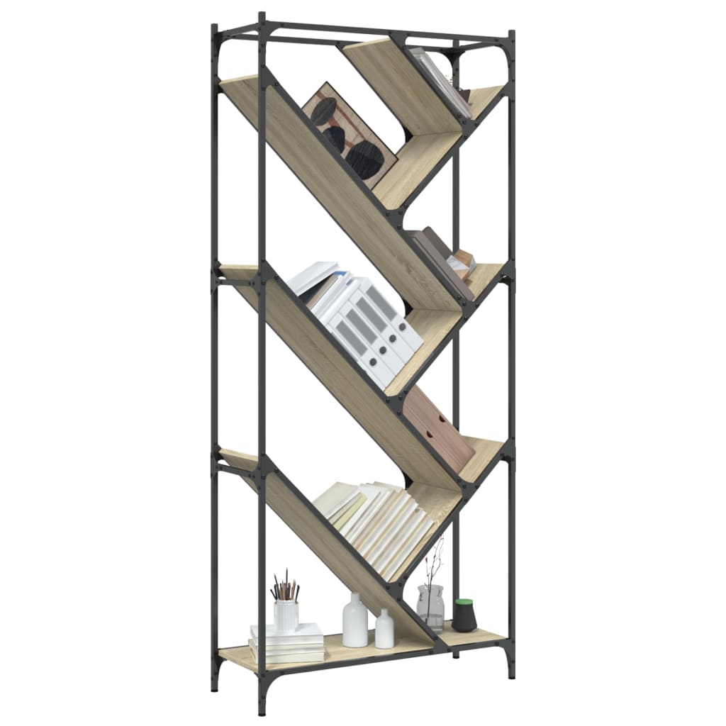 vidaXL Bookcase Sonoma Oak 79x30x180 cm Engineered Wood and Metal