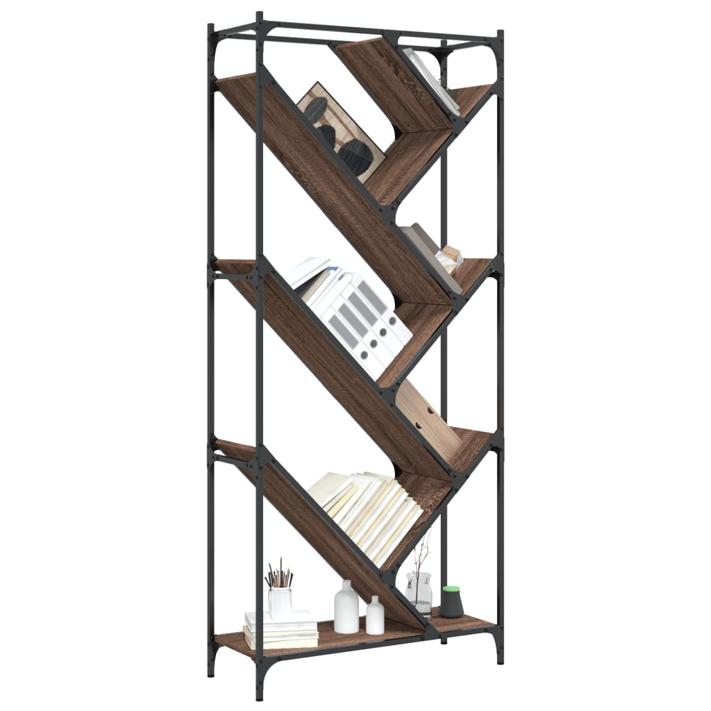 vidaXL Bookcase Brown Oak 79x30x180 cm Engineered Wood and Metal