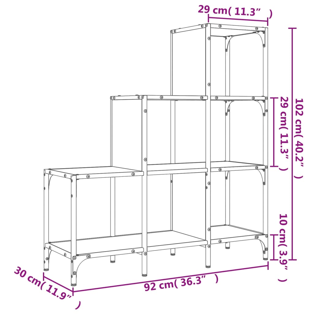 vidaXL Bookcase Black 92x30x102 cm Engineered Wood and Metal