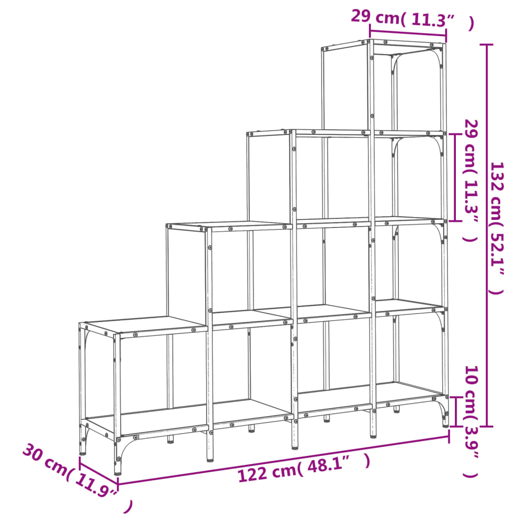 vidaXL Bookcase Grey Sonoma 122x30x132 cm Engineered Wood and Metal