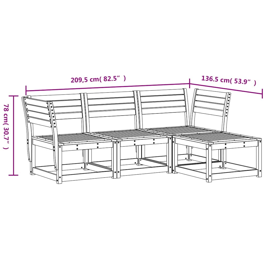 vidaXL 4 Piece Garden Lounge Set Wax Brown Solid Wood Pine