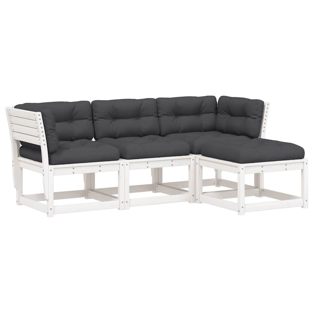 vidaXL 4 Piece Garden Lounge Set with Cushions White Solid Wood Pine