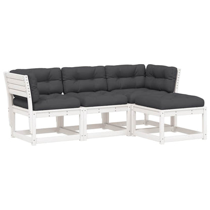 vidaXL 4 Piece Garden Lounge Set with Cushions White Solid Wood Pine