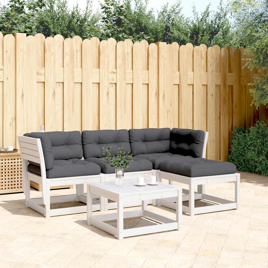 vidaXL 4 Piece Garden Lounge Set with Cushions White Solid Wood Pine