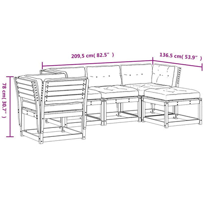 vidaXL 5 Piece Garden Lounge Set with Cushions White Solid Wood Pine