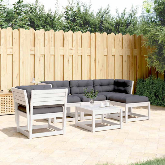 vidaXL 5 Piece Garden Lounge Set with Cushions White Solid Wood Pine