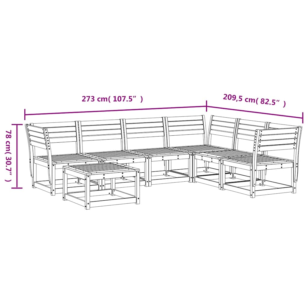 vidaXL 7 Piece Garden Lounge Set Wax Brown Solid Wood Pine