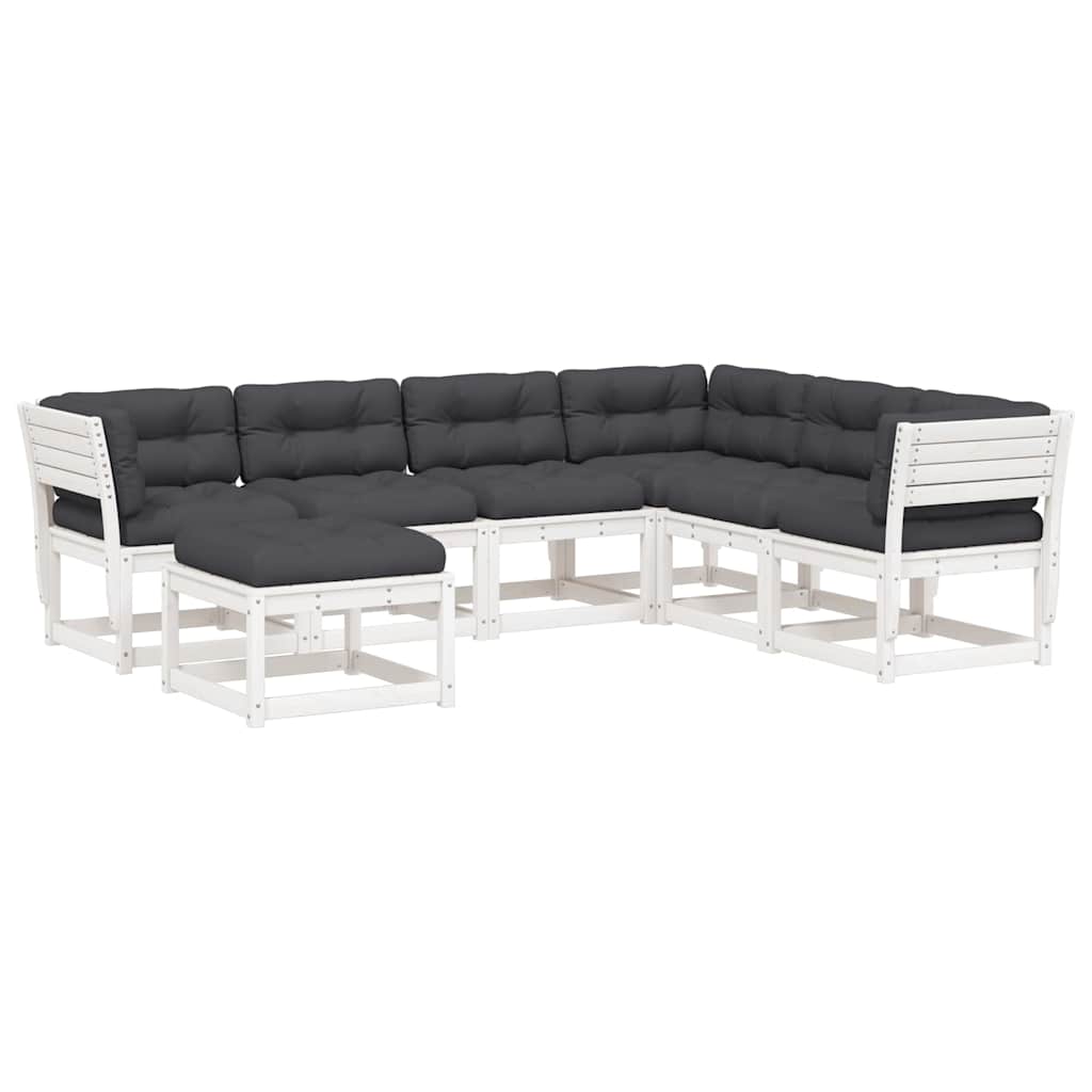 vidaXL 7 Piece Garden Lounge Set with Cushions White Solid Wood Pine