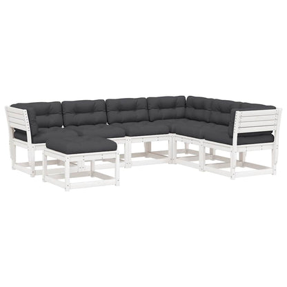 vidaXL 7 Piece Garden Lounge Set with Cushions White Solid Wood Pine
