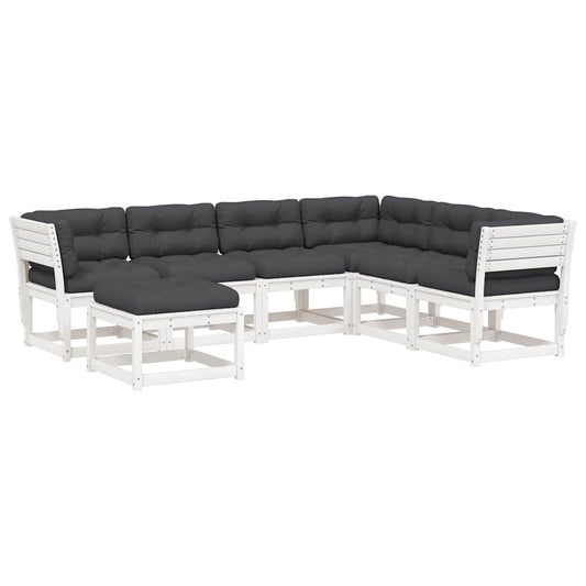 vidaXL 7 Piece Garden Lounge Set with Cushions White Solid Wood Pine