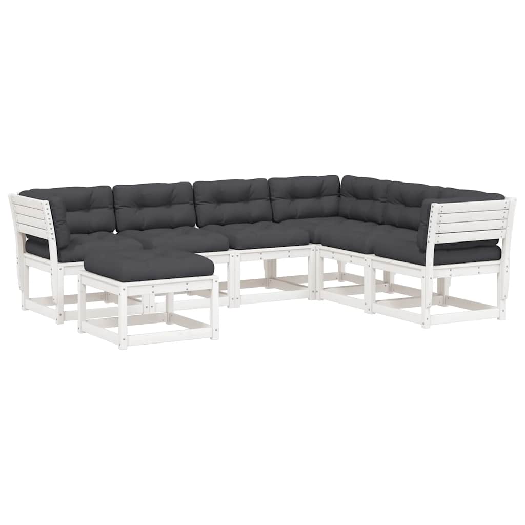 vidaXL 7 Piece Garden Lounge Set with Cushions White Solid Wood Pine