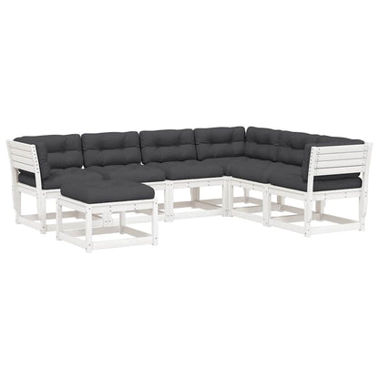 vidaXL 7 Piece Garden Lounge Set with Cushions White Solid Wood Pine