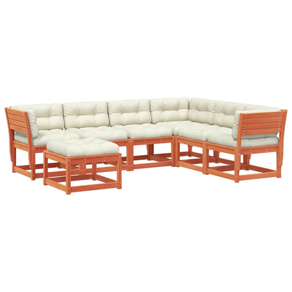 vidaXL 7 Piece Garden Lounge Set with Cushions Wax Brown Solid Wood Pine