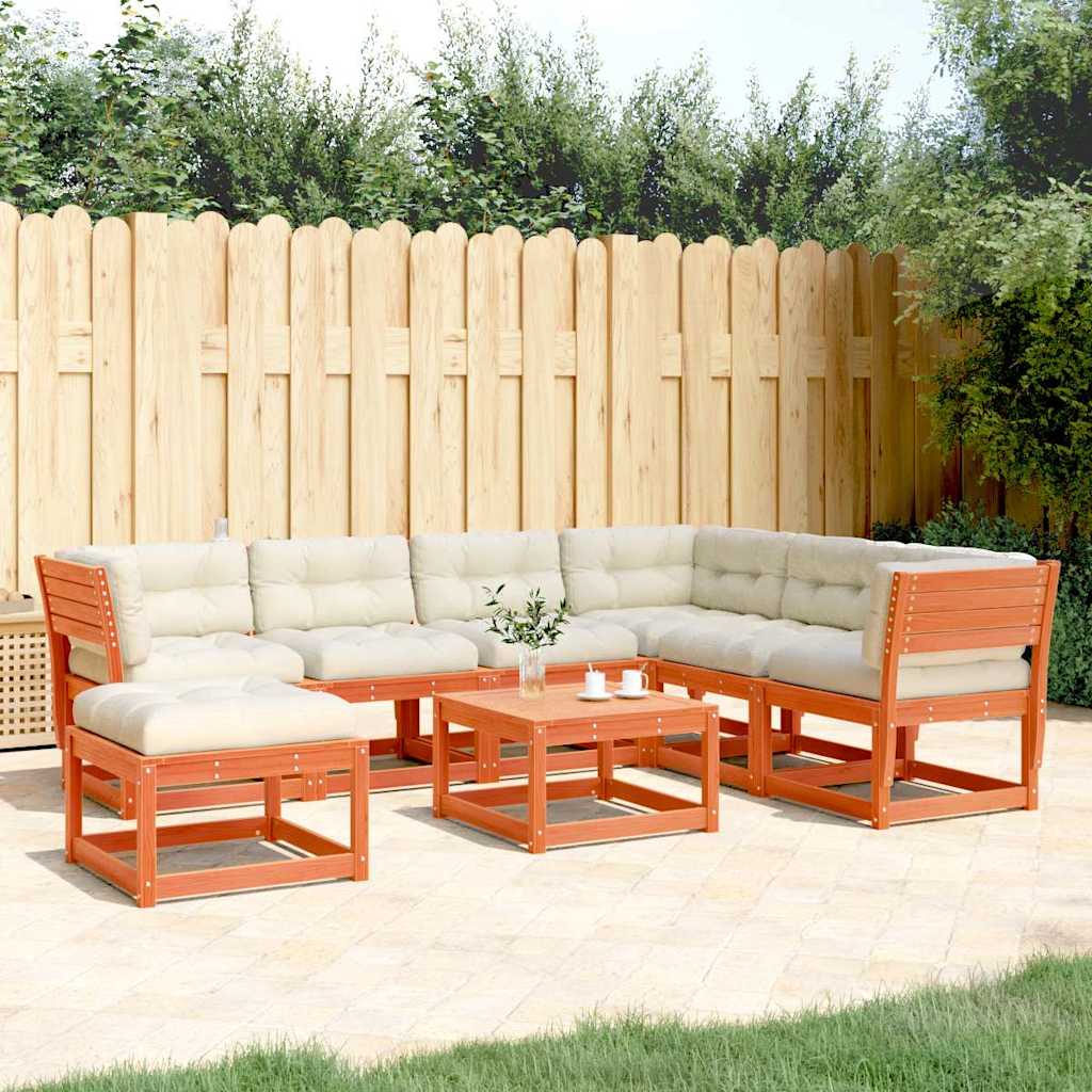 vidaXL 7 Piece Garden Lounge Set with Cushions Wax Brown Solid Wood Pine
