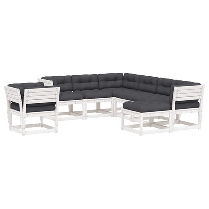 vidaXL 8 Piece Garden Lounge Set with Cushions White Solid Wood Pine